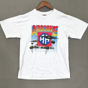 Vintage Fort Bragg Airborne Shirt Men L Gray Soffe Cotton USA Military Graphic‎